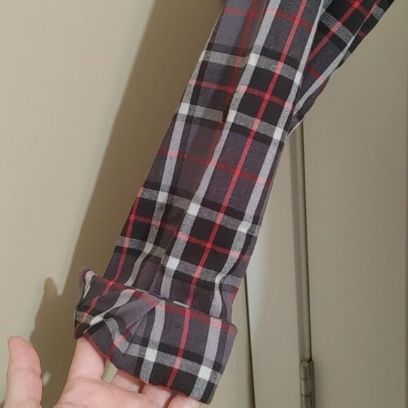 BC Woman dress shirt long tunic Small black gray red plaid pattern long … - Picture 3 of 9